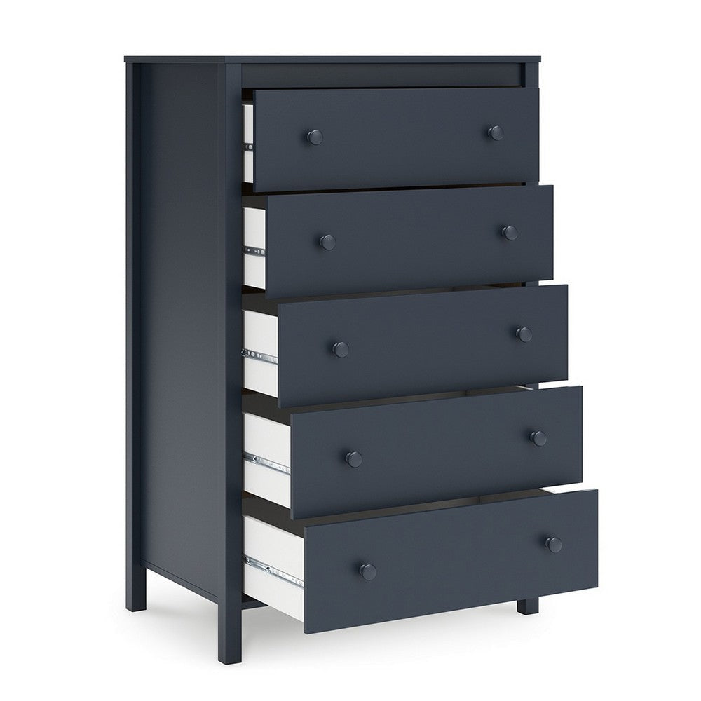 Cian Tall Dresser Chest | 5 Drawers | Knobs | Navy Blue Wood | 50’’ BM327905