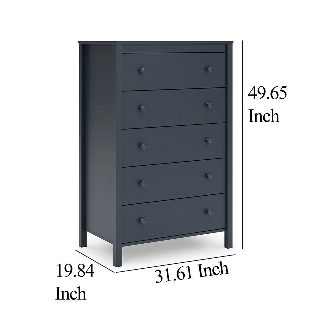 Cian Tall Dresser Chest | 5 Drawers | Knobs | Navy Blue Wood | 50’’ BM327905