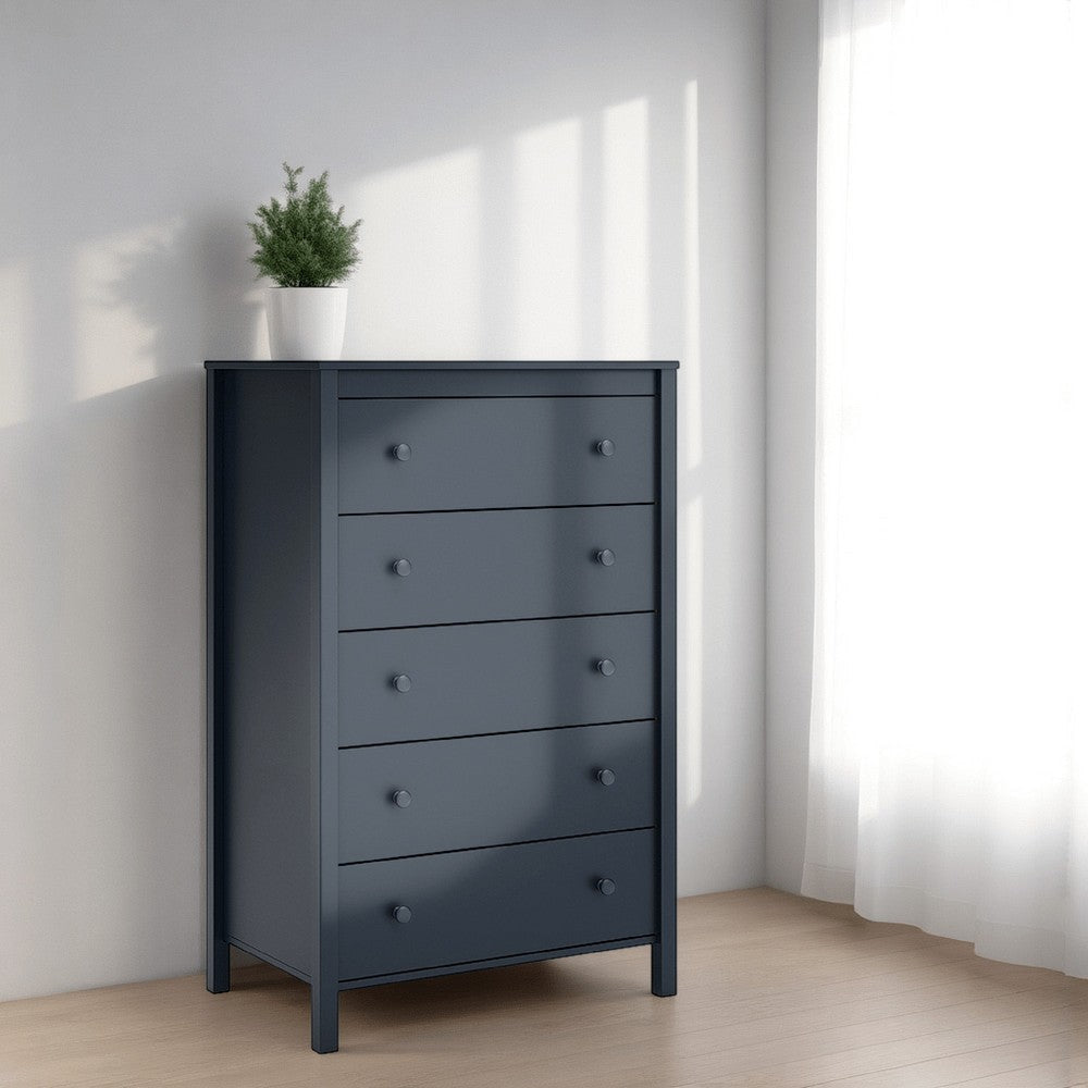 Cian Tall Dresser Chest | 5 Drawers | Knobs | Navy Blue Wood | 50"