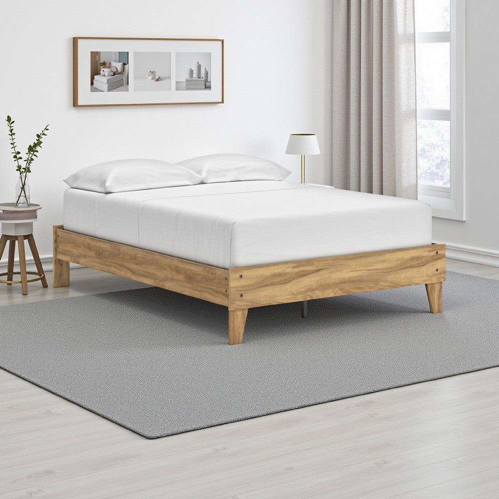 Ashley Maci Full Platform Bed | Natural Light Brown Wood | Low Profile Legs