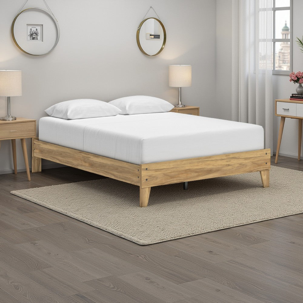 Ashley Maci Queen Platform Bed | Natural Light Brown Wood | Low Profile Legs