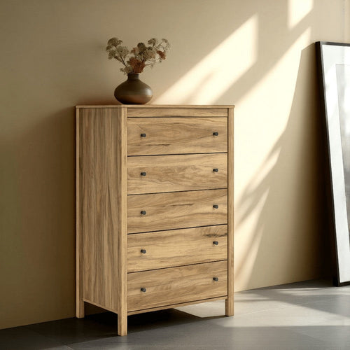 Ashley Maci Tall Dresser Chest | 5 Drawers | Natural Brown Wood Finish | 50"