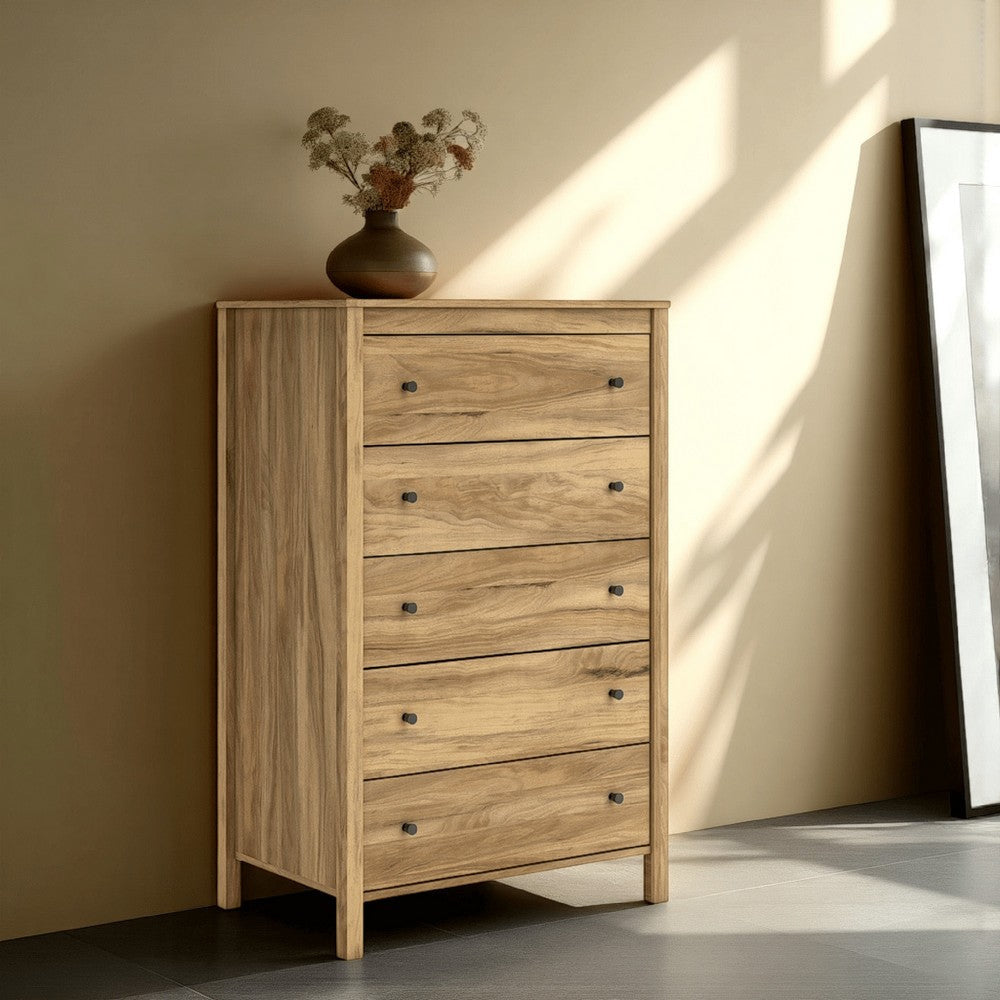 Ashley Maci Tall Dresser Chest | 5 Drawers | Natural Brown Wood Finish | 50"