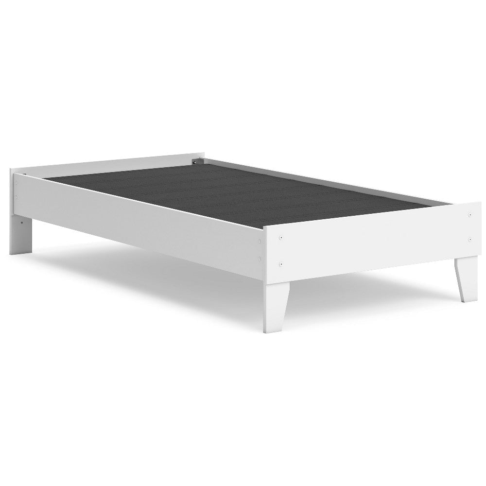 Ashley Kally Twin Platform Bed | Matte White Wood | Low Profile Tapered Legs BM327912