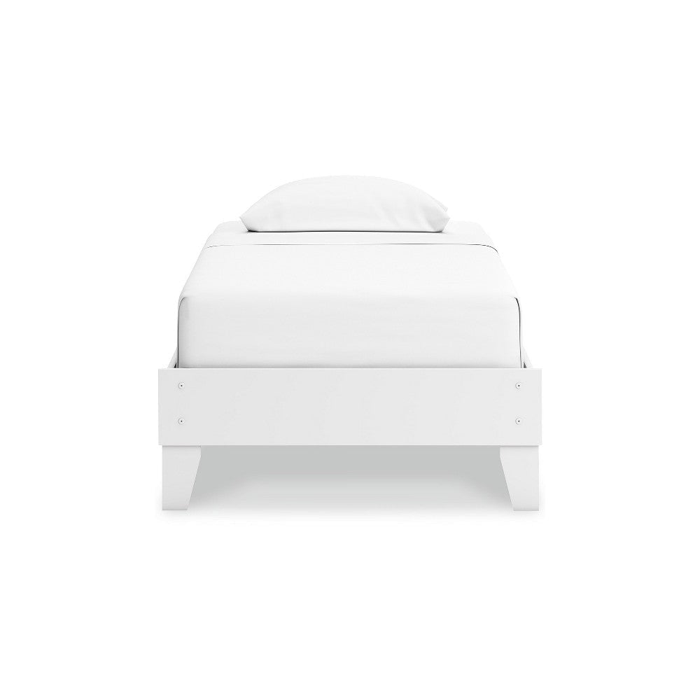 Ashley Kally Twin Platform Bed | Matte White Wood | Low Profile Tapered Legs BM327912