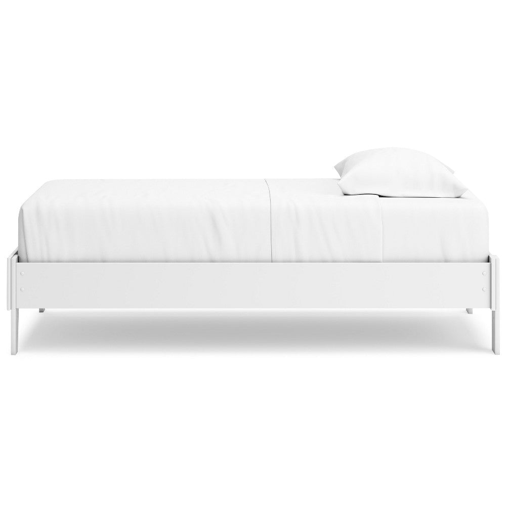 Ashley Kally Twin Platform Bed | Matte White Wood | Low Profile Tapered Legs BM327912