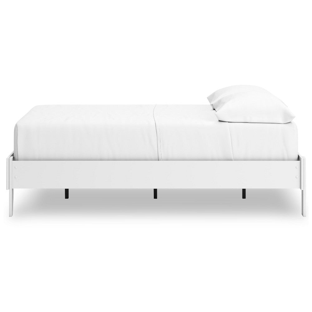 Ashley Kally Full Platform Bed | Matte White Wood | Low Profile Tapered Legs BM327913