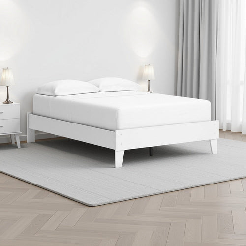 Ashley Kally Full Platform Bed | Matte White Wood | Low Profile Tapered Legs