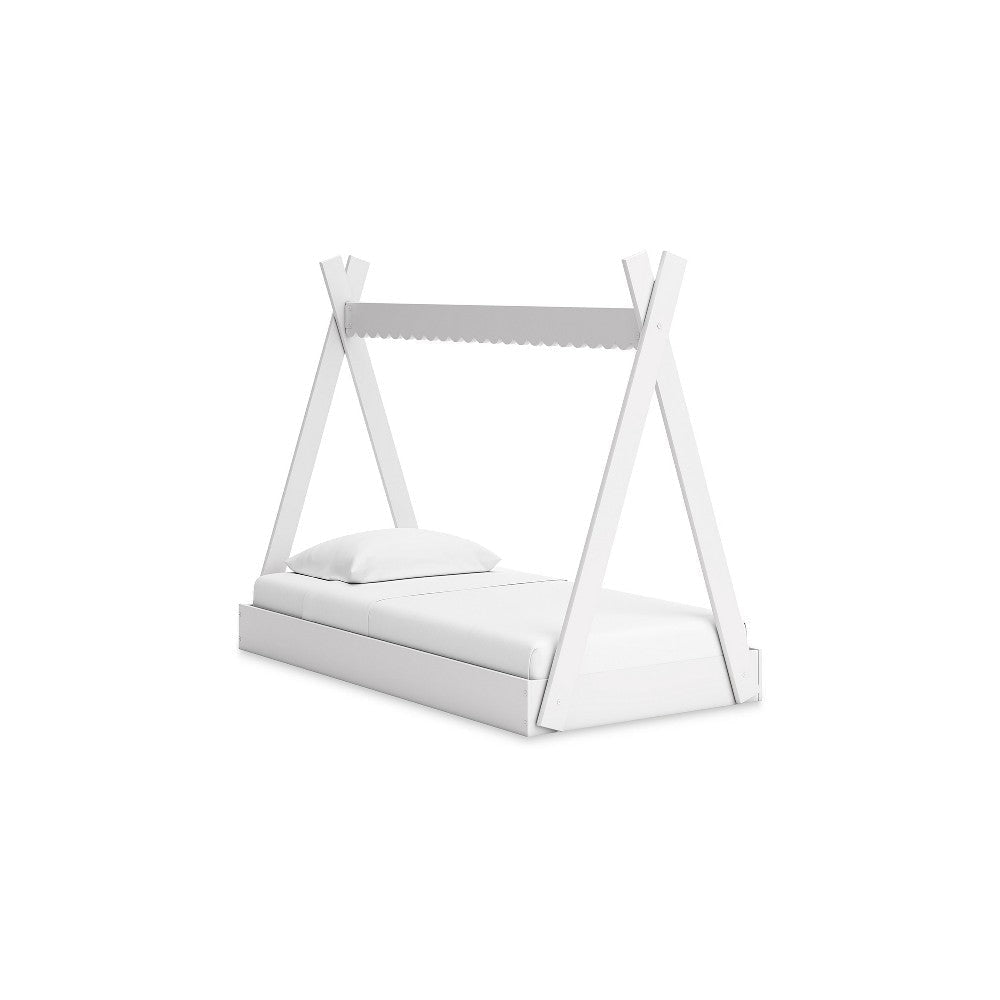 Ashley Kally Twin Size Floor Bed | Tent Style Design | Matte White Wood