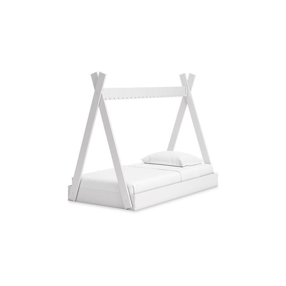 Ashley Kally Twin Size Floor Bed | Tent Style Design | Matte White Wood BM327914