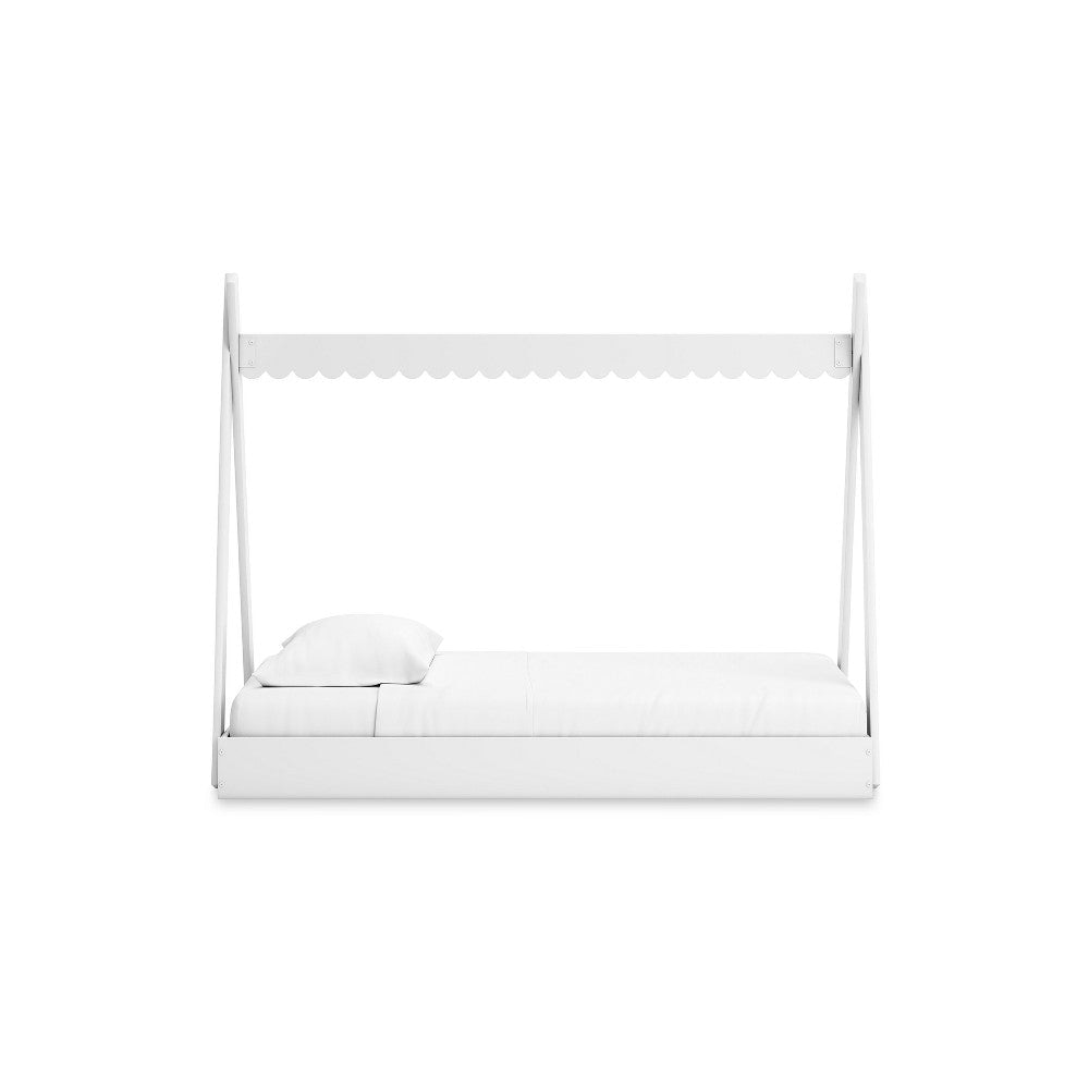 Ashley Kally Twin Size Floor Bed | Tent Style Design | Matte White Wood BM327914