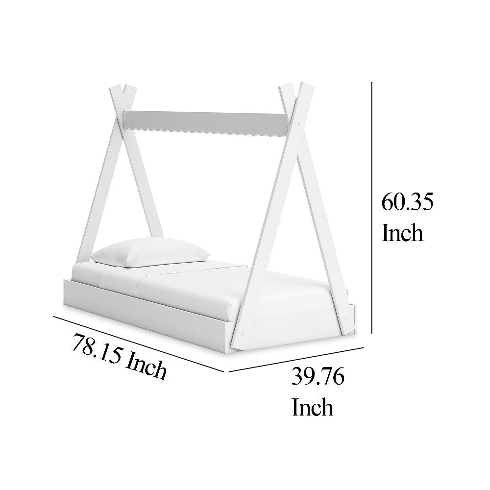 Ashley Kally Twin Size Floor Bed | Tent Style Design | Matte White Wood BM327914