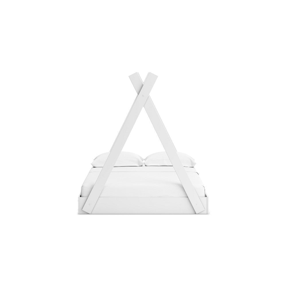 Ashley Kally Full Size Floor Bed | Tent Style Design | Matte White Wood BM327915
