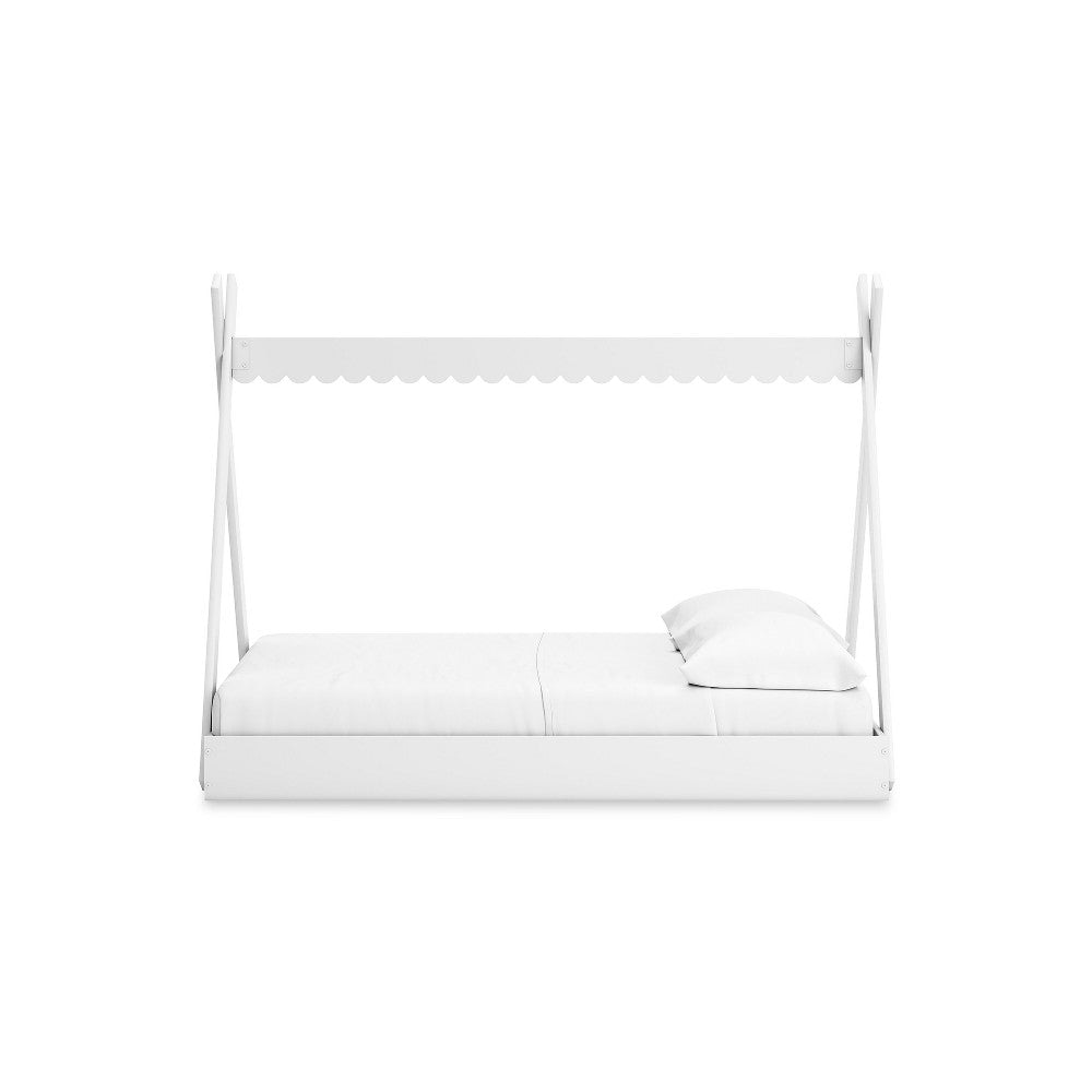 Ashley Kally Full Size Floor Bed | Tent Style Design | Matte White Wood BM327915