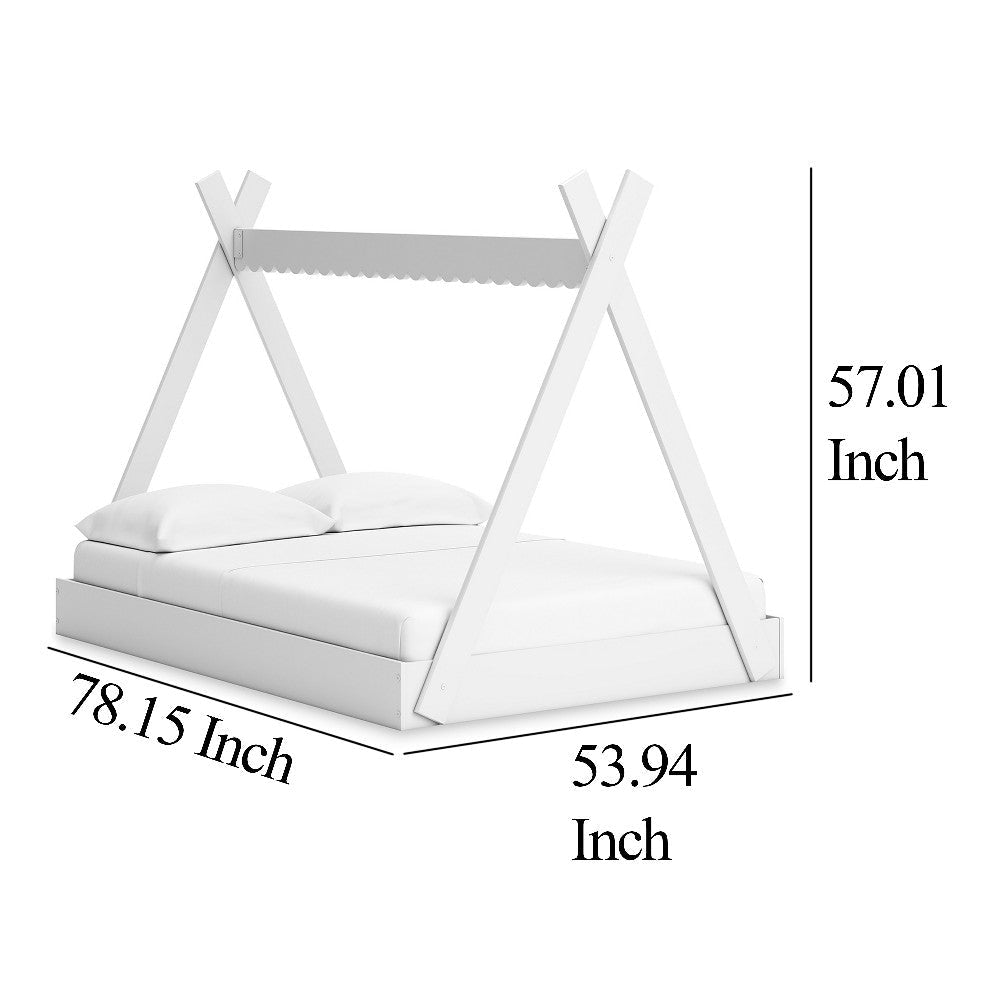 Ashley Kally Full Size Floor Bed | Tent Style Design | Matte White Wood BM327915