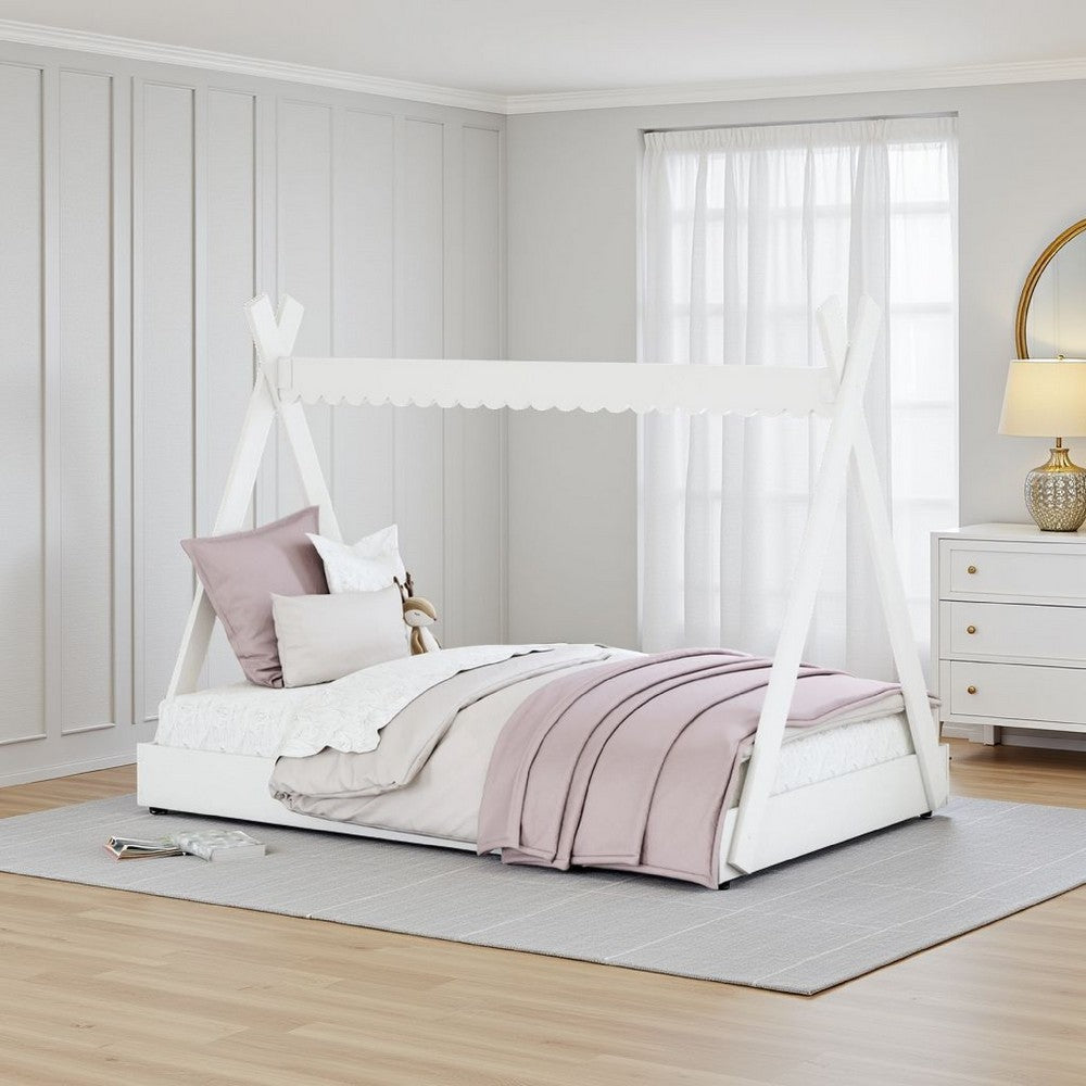 Ashley Kally Full Size Floor Bed | Tent Style Design | Matte White Wood BM327915