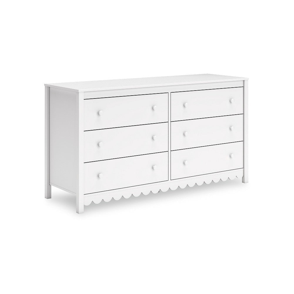 Ashley Kally Wide Dresser | 6 Drawers | Modern Matte White Wood Finish | 61"