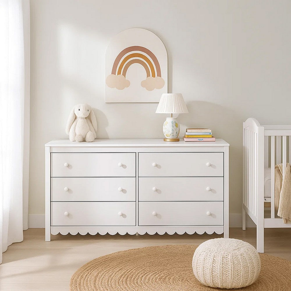 Ashley Kally Wide Dresser | 6 Drawers | Modern Matte White Wood Finish | 61"