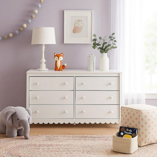 Ashley Kally Wide Dresser | 6 Drawers | Modern Matte White Wood Finish | 61"
