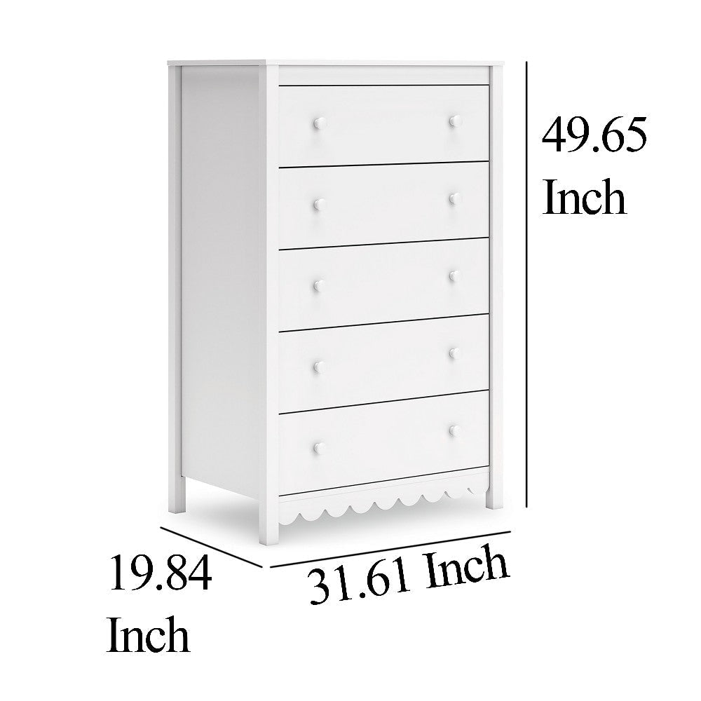 Ashley Kally Tall Dresser Chest | 5 Drawers | Modern Matte White Wood | 50’’ BM327918