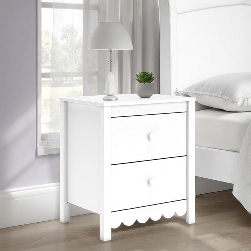 Ashley Kally Nightstand | 2 Drawers | Modern Matte White Wood Finish | 24"