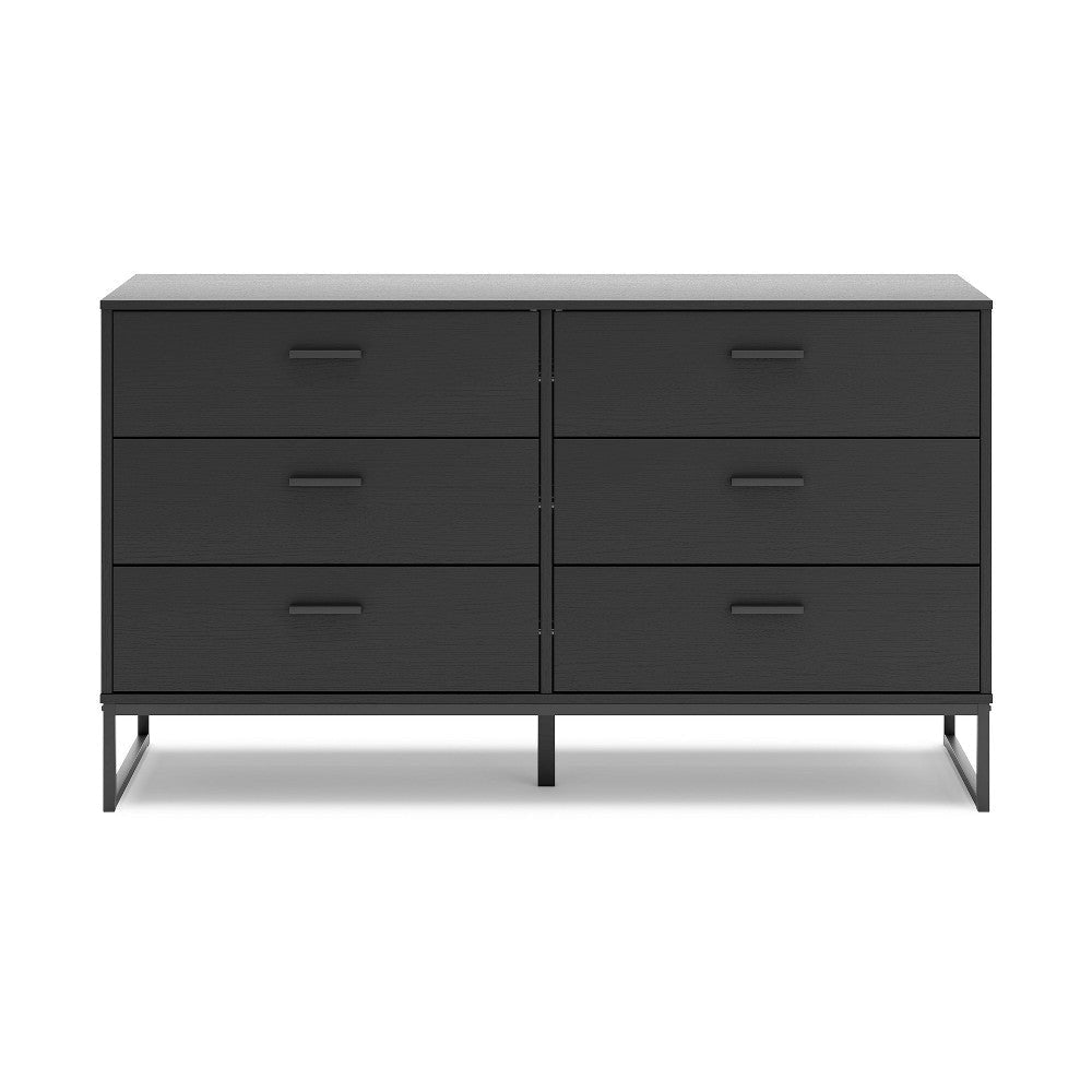 Ashley Alli Wide Dresser | 6 Drawers | Matte Black Wood | Metal Base | 59’’ BM327923