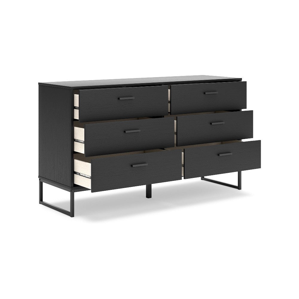 Ashley Alli Wide Dresser | 6 Drawers | Matte Black Wood | Metal Base | 59’’ BM327923