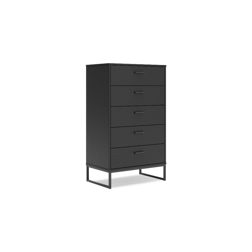 Ashley Alli Tall Dresser Chest | 5 Drawers | Matte Black | Metal Base | 51"