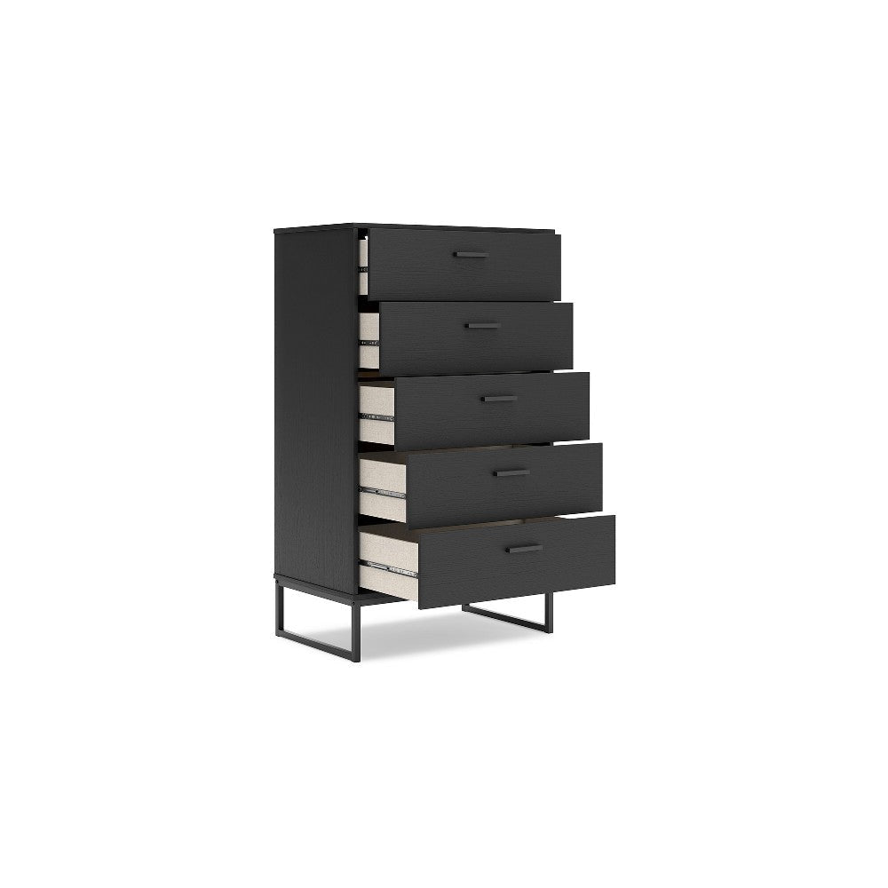 Ashley Alli Tall Dresser Chest | 5 Drawers | Matte Black | Metal Base | 51’’ BM327924