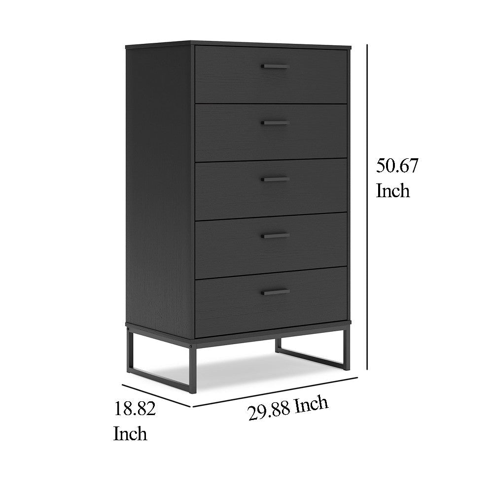 Ashley Alli Tall Dresser Chest | 5 Drawers | Matte Black | Metal Base | 51’’ BM327924