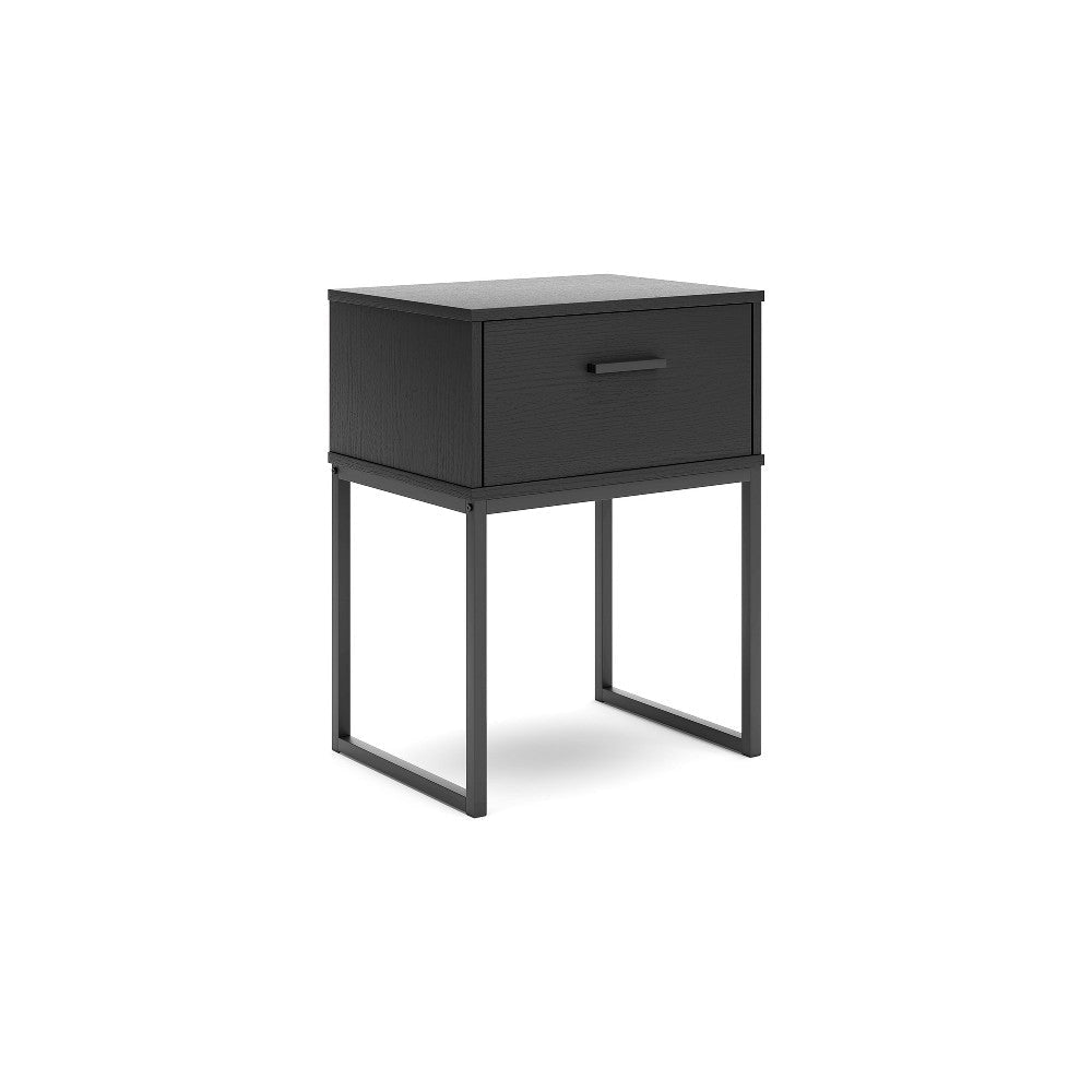 Ashley Alli Nightstand | 1 Drawer | Matte Black Wood | Metal Base | 26"