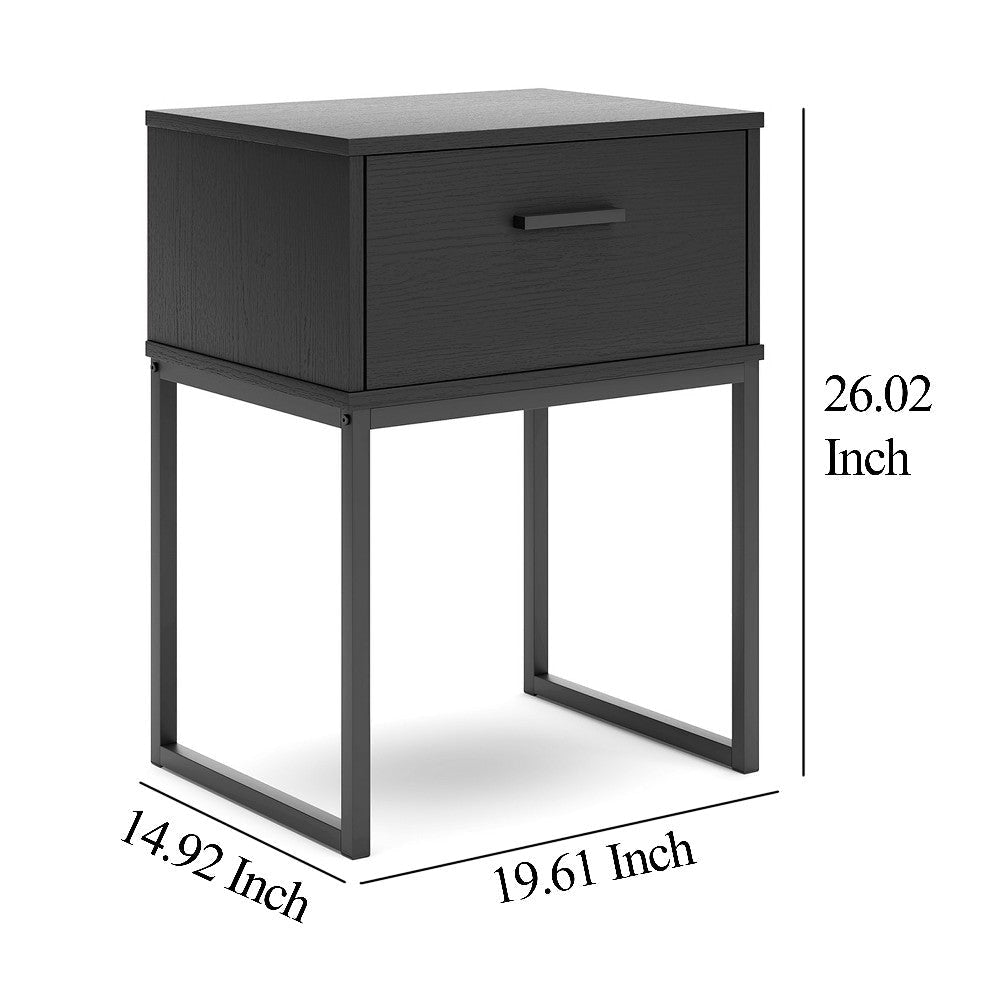 Ashley Alli Nightstand | 1 Drawer | Matte Black Wood | Metal Base | 26’’ BM327925
