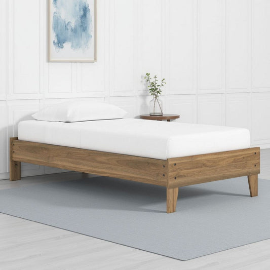 Ashley Deana Twin Platform Bed | Honey Brown Wood | Low Profile Tapered Legs