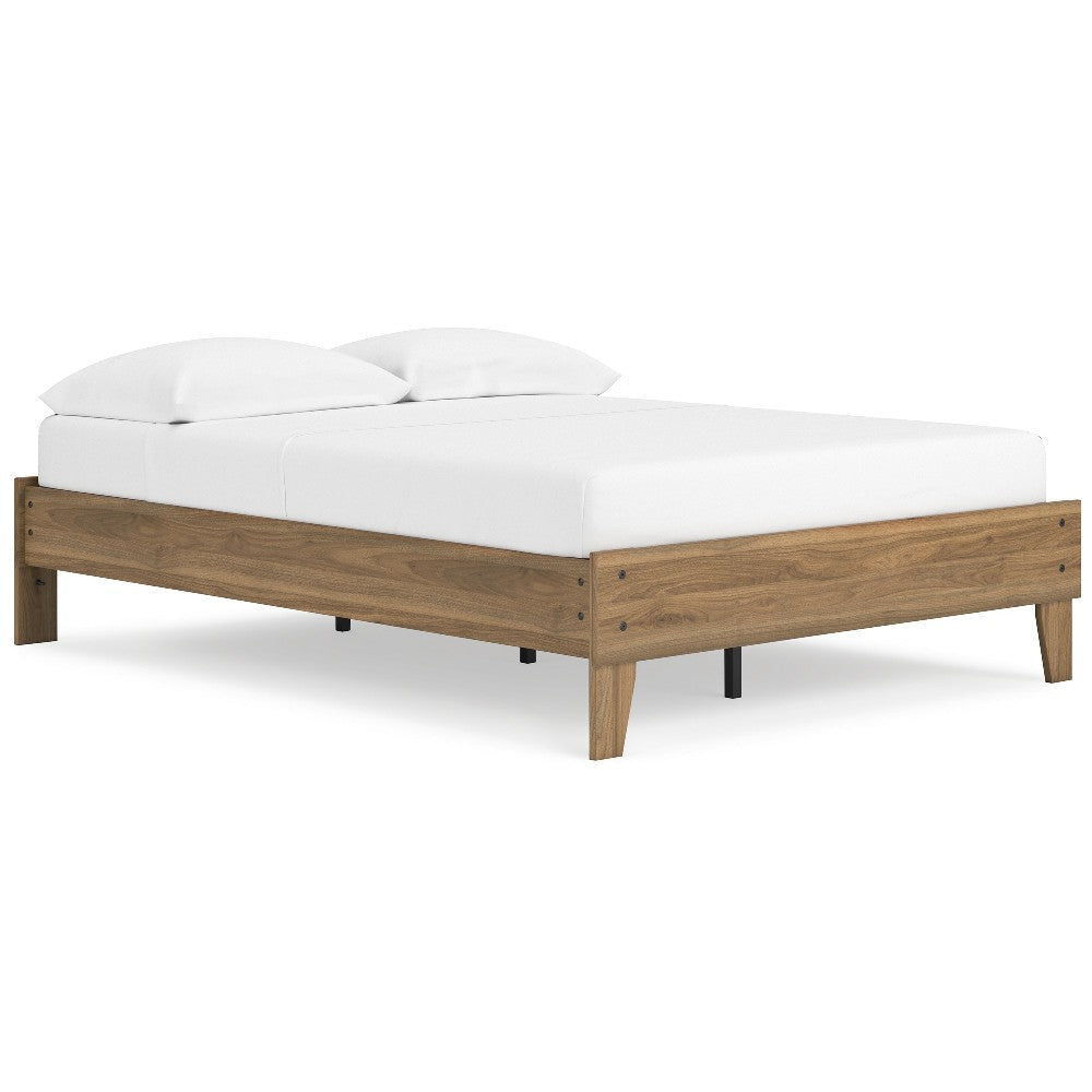 Ashley Deana Full Platform Bed | Honey Brown Wood | Low Profile Tapered Legs
