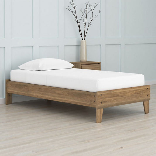 Ashley Deana Full Platform Bed | Honey Brown Wood | Low Profile Tapered Legs