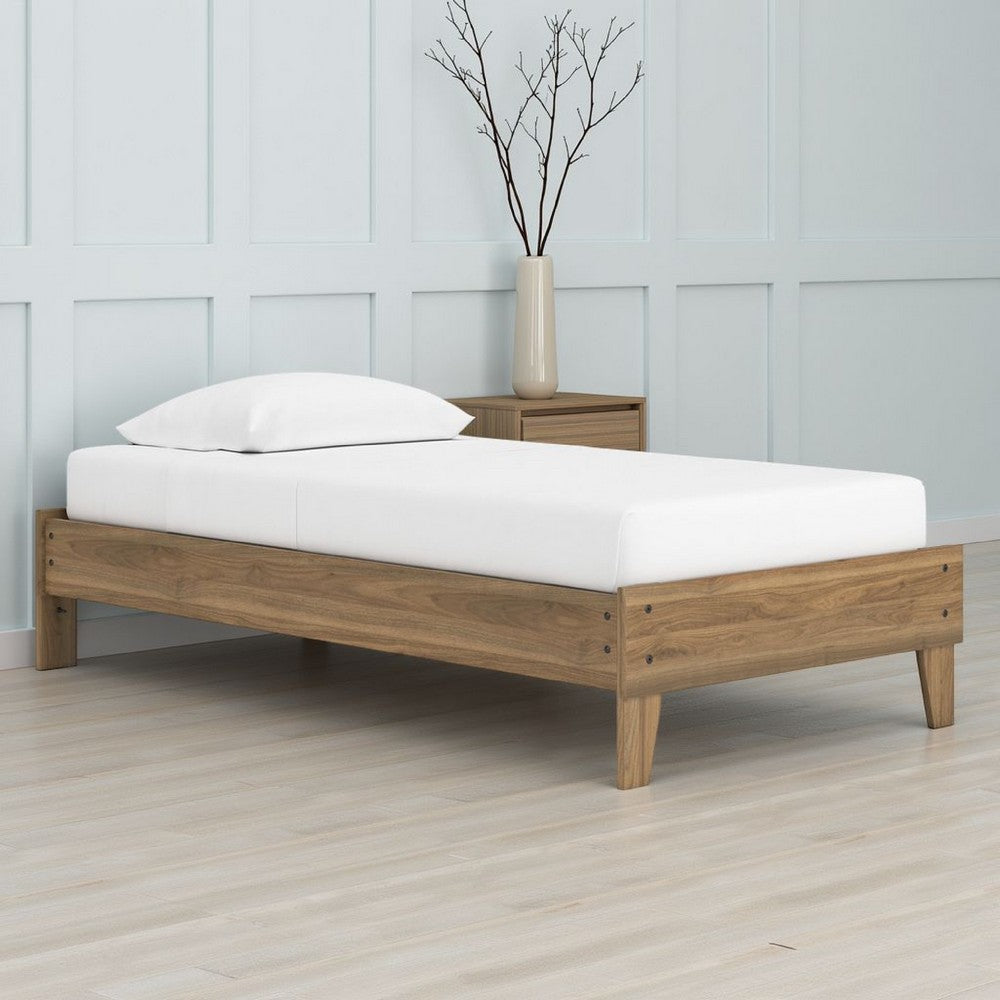 Ashley Deana Full Platform Bed | Honey Brown Wood | Low Profile Tapered Legs