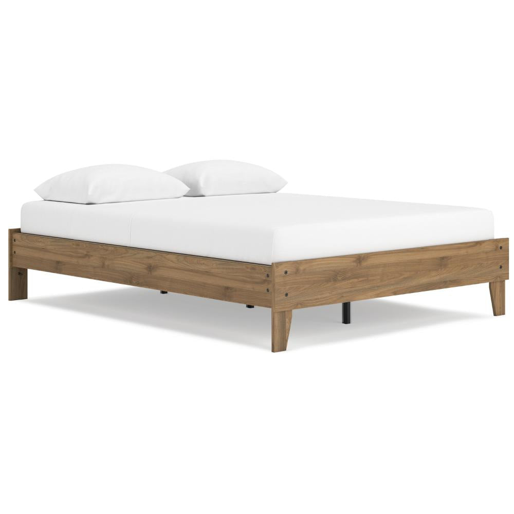 Ashley Deana Queen Platform Bed | Honey Brown Wood | Low Profile Tapered Legs