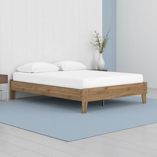 Ashley Deana Queen Platform Bed | Honey Brown Wood | Low Profile Tapered Legs