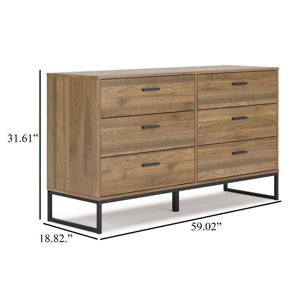 Ashley Deana Wide Dresser | 6 Drawers | Brown Wood | Black Metal Base | 59’’ BM327929