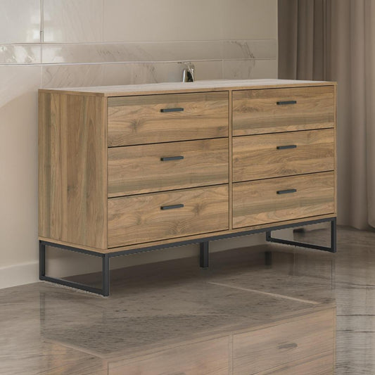 Ashley Deana Wide Dresser | 6 Drawers | Brown Wood | Black Metal Base | 59"