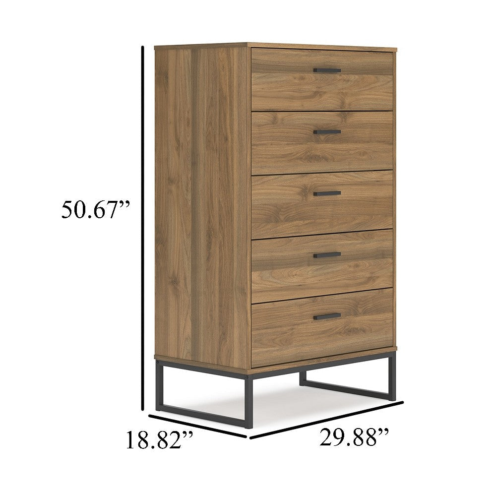 Ashley Deana Tall Dresser Chest | 5 Drawers | Brown Wood | Black Metal | 51’’ BM327930