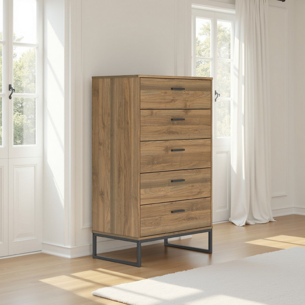 Ashley Deana Tall Dresser Chest | 5 Drawers | Brown Wood | Black Metal | 51"