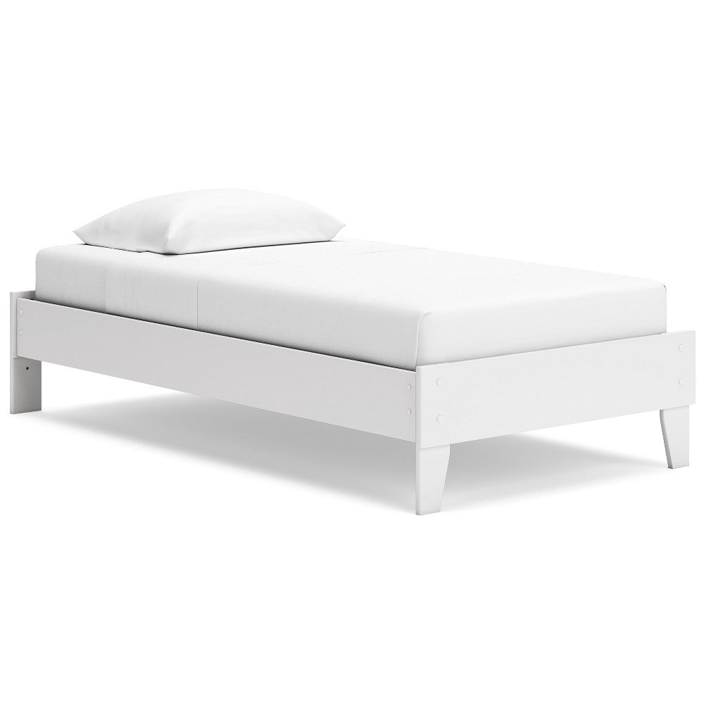 Ashley Alli Twin Size Platform Bed | Modern Matte White Wood | Low Profile