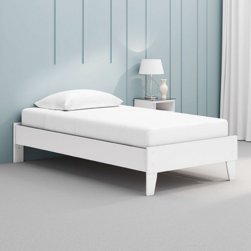 Ashley Alli Twin Size Platform Bed | Modern Matte White Wood | Low Profile