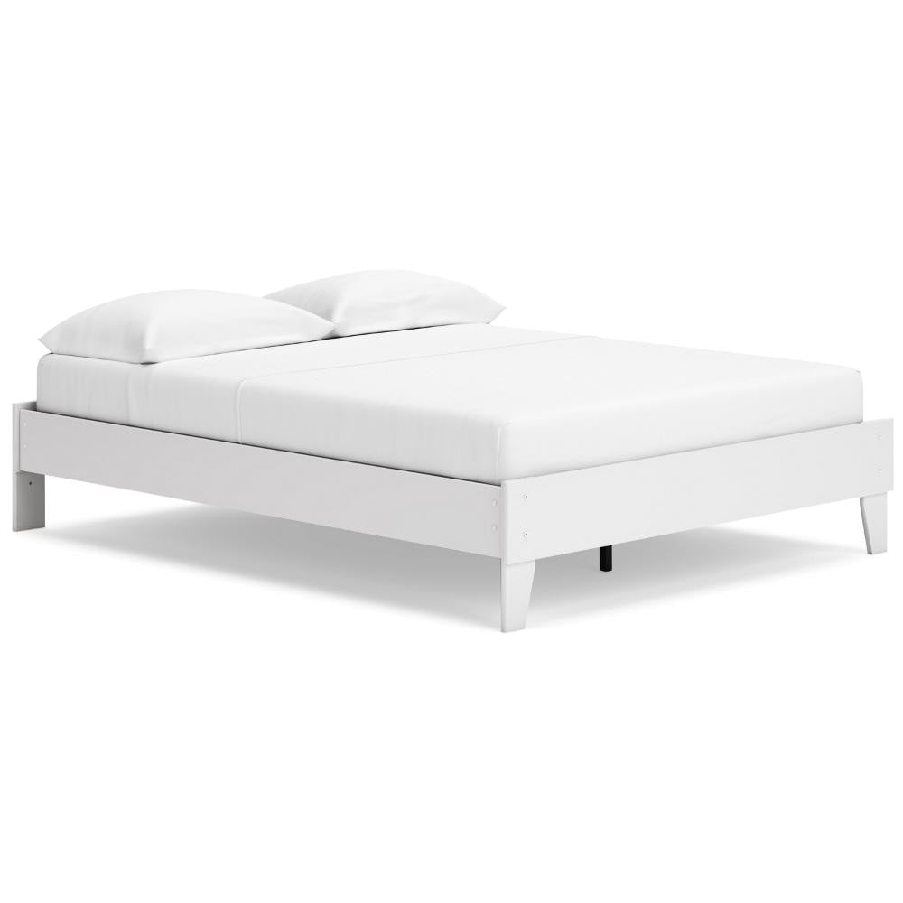 Ashley Alli Queen Size Platform Bed | Modern Matte White Wood | Low Profile