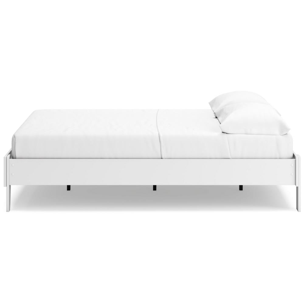 Ashley Alli Queen Size Platform Bed | Modern Matte White Wood | Low Profile BM327934