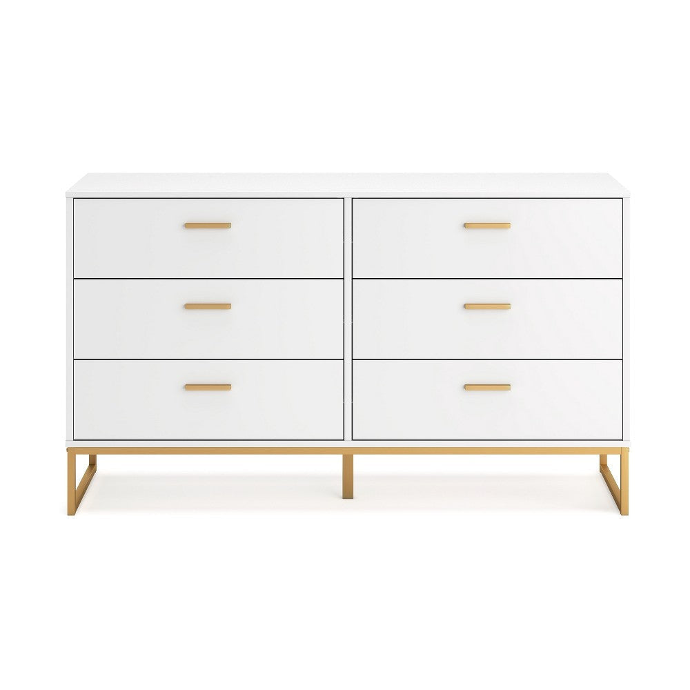 Ashley Alli Wide Dresser | 6 Drawers | Matte White Wood | Gold Metal | 59’’ BM327935