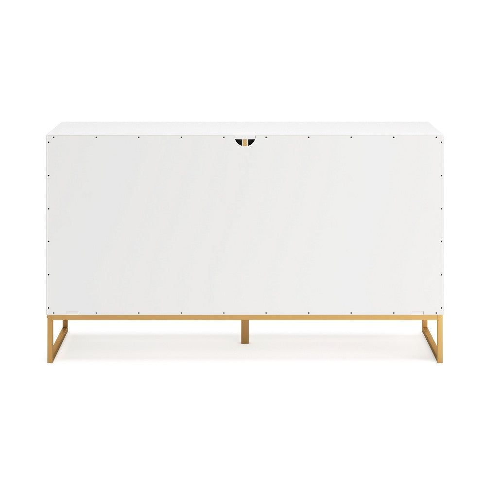 Ashley Alli Wide Dresser | 6 Drawers | Matte White Wood | Gold Metal | 59’’ BM327935