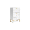 Ashley Alli Tall Dresser Chest | 5 Drawers | Matte White | Gold Metal | 51"