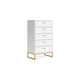 Ashley Alli Tall Dresser Chest | 5 Drawers | Matte White | Gold Metal | 51"